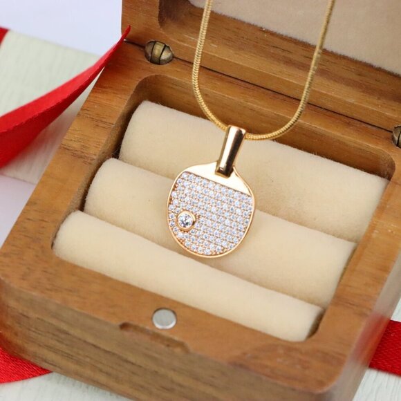 "Rose Gold Table Tennis Racket Pendant with Sparkling CZ Detailing, XPPT1376 - Picture 6 of 13